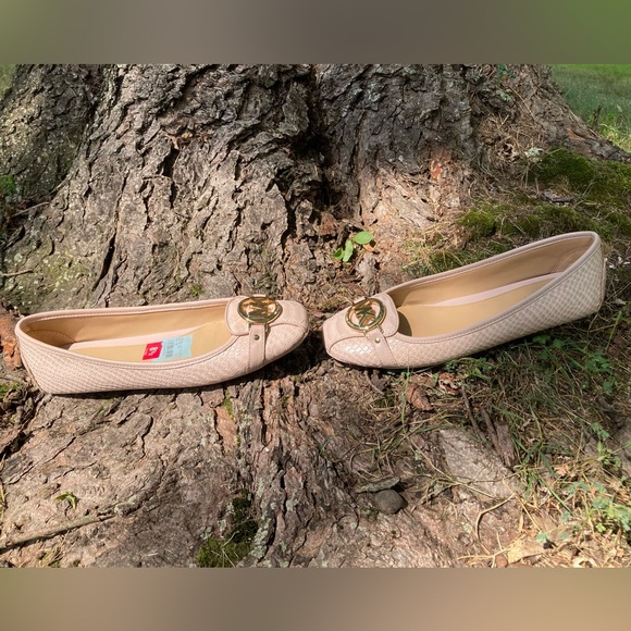 Michael Kors Fulton Pink Leather Snakeskin Ballet Flats Gold Hardware Logo - Picture 9 of 17